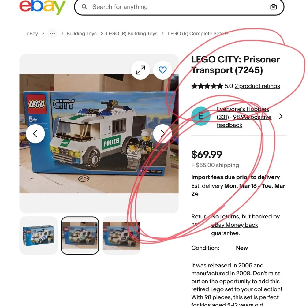 NIB LEGO THEME CITY: Prisoner Transport (7245) NRFB Building Set Toy